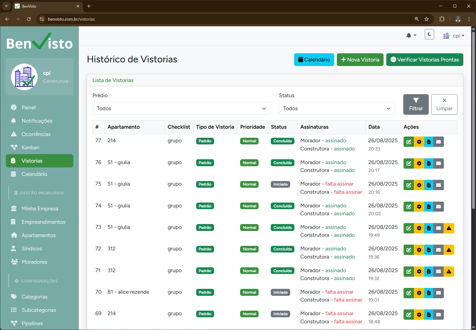 Vistorias e Checklists